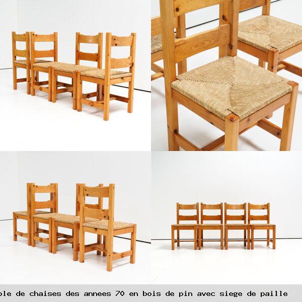 Ensemble chaises des annees 70 en bois pin avec siege paille
