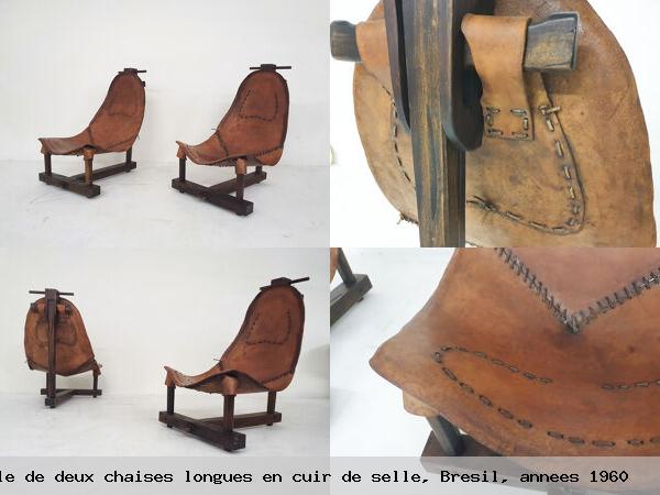 Ensemble deux chaises longues en cuir selle bresil annees 1960