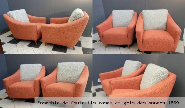 Ensemble de fauteuils roses et gris des annees 1960