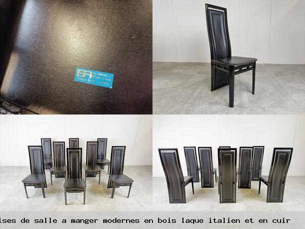 Ensemble huit chaises salle a manger modernes bois laque italien et cuir