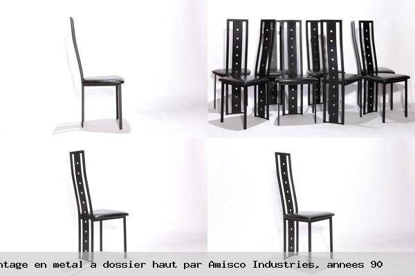 Ensemble huit chaises salle manger vintage en metal dossier haut par amisco industries annees 90