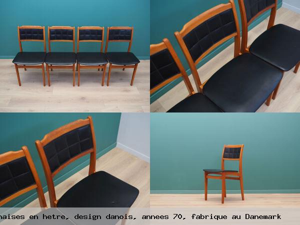 Ensemble de quatre chaises en hetre design danois annees 70 fabrique au danemark