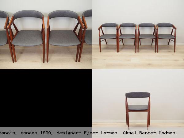 Ensemble de quatre chaises en teck design danois annees 1960 designer ejner larsen aksel bender madsen