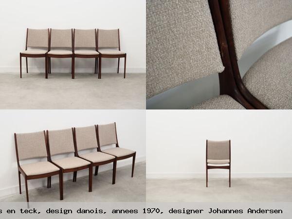 Ensemble de quatre chaises en teck design danois annees 1970 designer johannes andersen