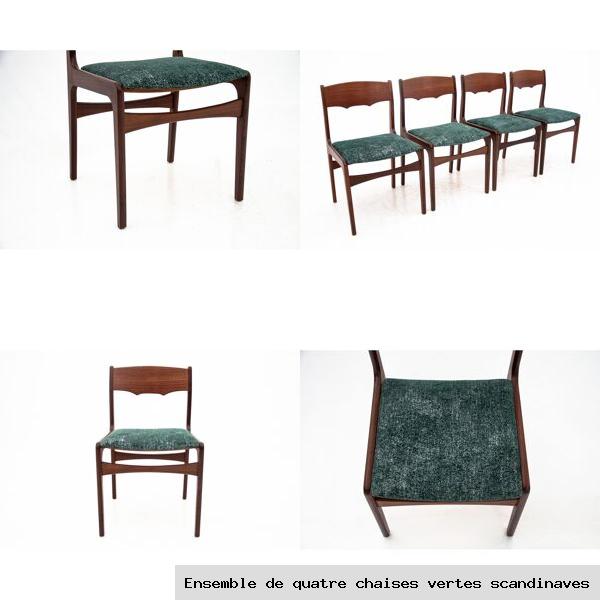 Ensemble de quatre chaises vertes scandinaves