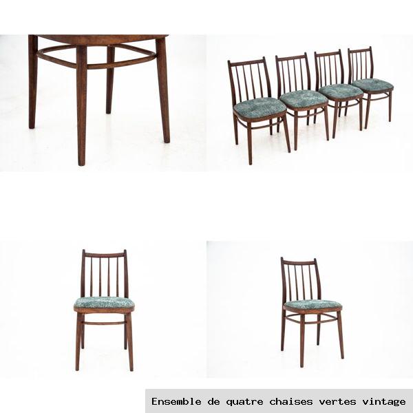 Ensemble de quatre chaises vertes vintage