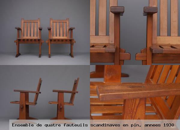 Ensemble de quatre fauteuils scandinaves en pin annees 1930