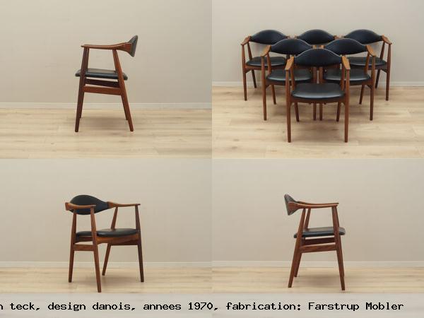 Ensemble de six chaises en teck design danois annees 1970 fabrication farstrup mobler