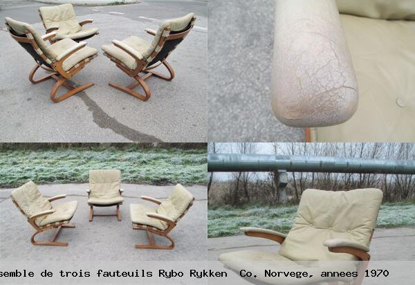 Ensemble de trois fauteuils rybo rykken co norvege annees 1970