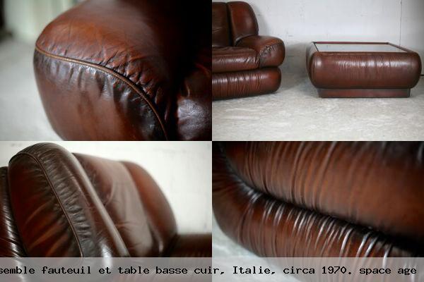 Ensemble fauteuil et table basse cuir italie circa 1970 space age