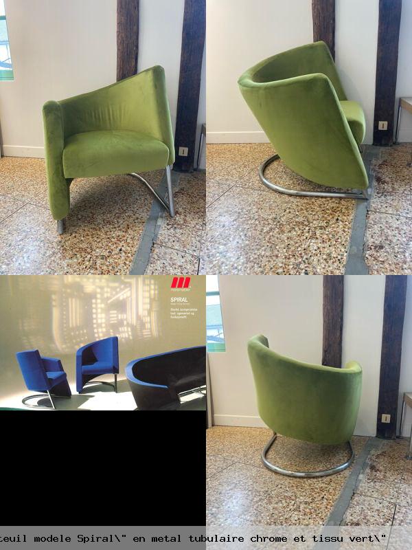 Erling revheim fauteuil modele spiral en metal tubulaire chrome et tissu vert 