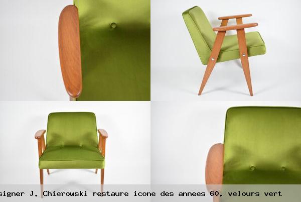 Fauteuil club 366 designer j chierowski restaure icone des annees 60 velours vert