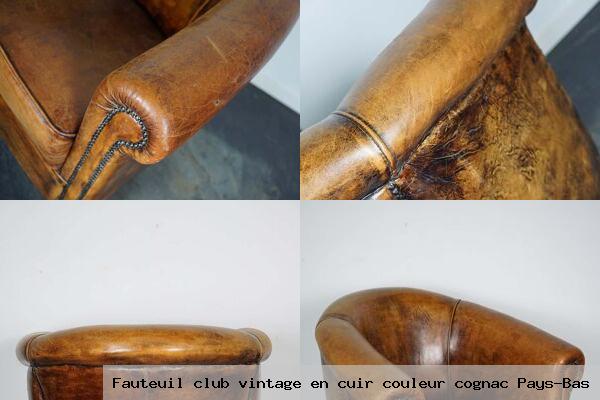 Fauteuil club vintage en cuir couleur cognac pays bas