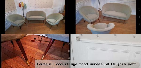 Fauteuil coquillage rond annees 50 60 gris vert