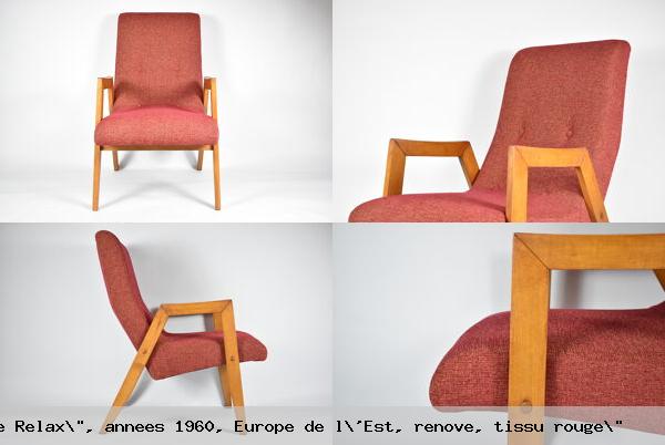 Fauteuil d origine vintage relax annees 1960 europe de l est renove tissu rouge 