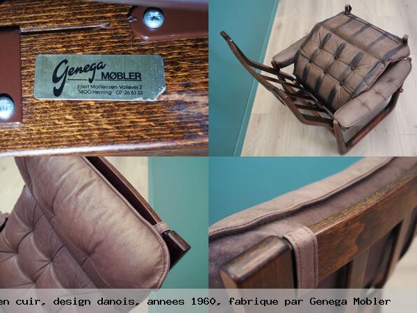 Fauteuil en cuir design danois annees 1960 fabrique par genega mobler