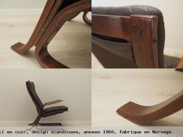 Fauteuil cuir design scandinave annees 1960 fabrique norvege