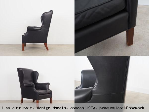 Fauteuil en cuir noir design danois annees 1970 production danemark