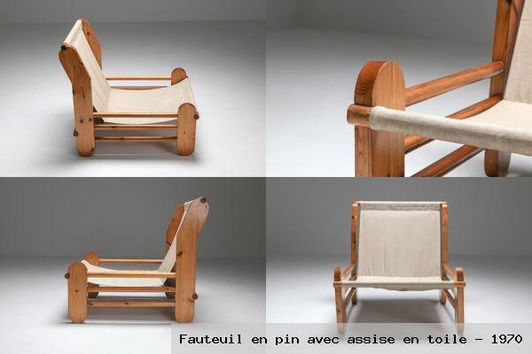 Fauteuil pin avec assise toile 1970