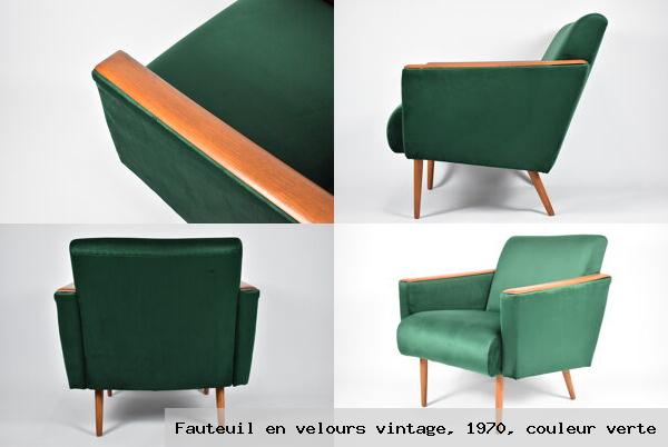 Fauteuil en velours vintage 1970 couleur verte