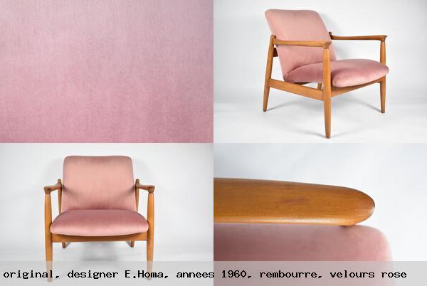Fauteuil gfm 64 original designer e homa annees 1960 rembourre velours rose