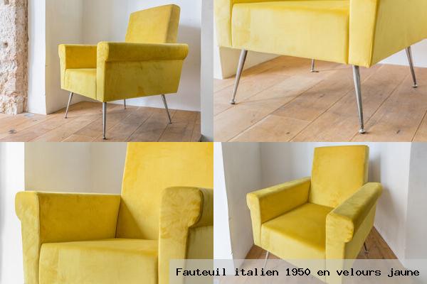 Fauteuil italien 1950 en velours jaune