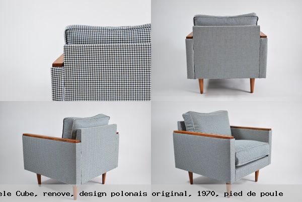 Fauteuil modele cube renove design polonais original 1970 pied de poule