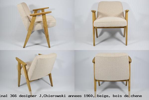 Fauteuil original 366 designer j chierowski annees 1960 beige bois de chene