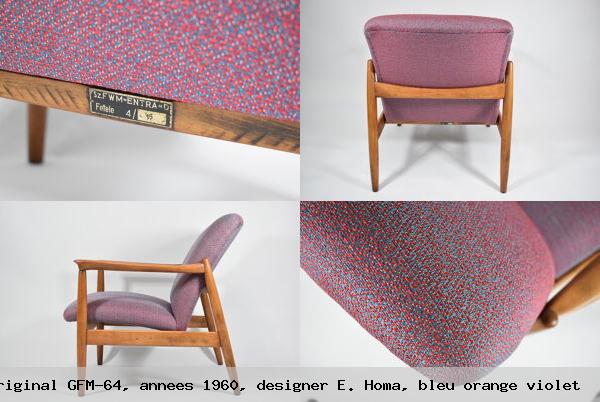 Fauteuil original gfm 64 annees 1960 designer e homa bleu orange violet