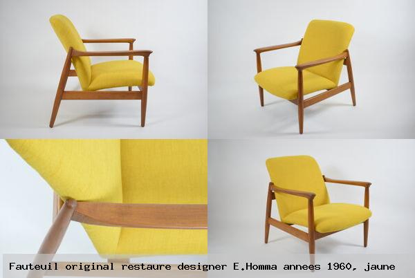 Fauteuil original restaure designer e homma annees 1960 jaune