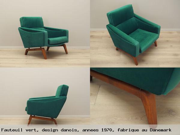 Fauteuil vert design danois annees 1970 fabrique au danemark