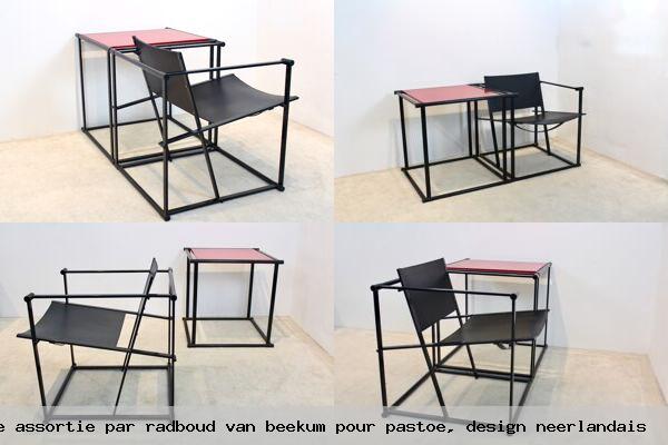 Fm62 chaise longue cubique en cuir et table assortie par radboud van beekum pour pastoe design neerlandais