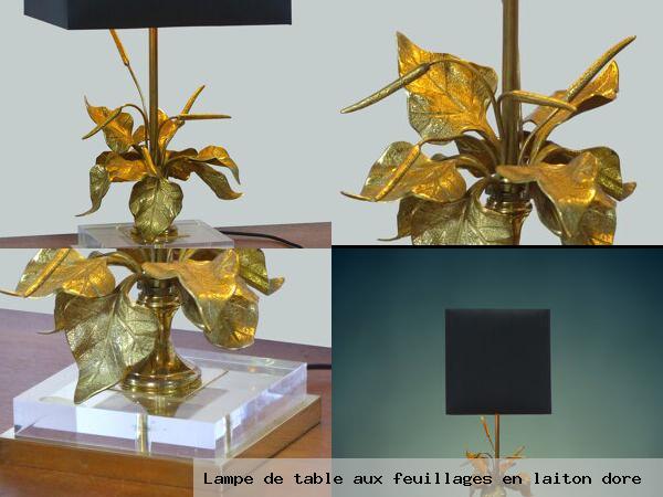 Lampe de table aux feuillages en laiton dore