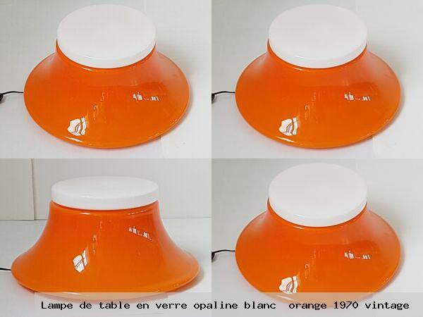 Lampe de table en verre opaline blanc orange 1970 vintage