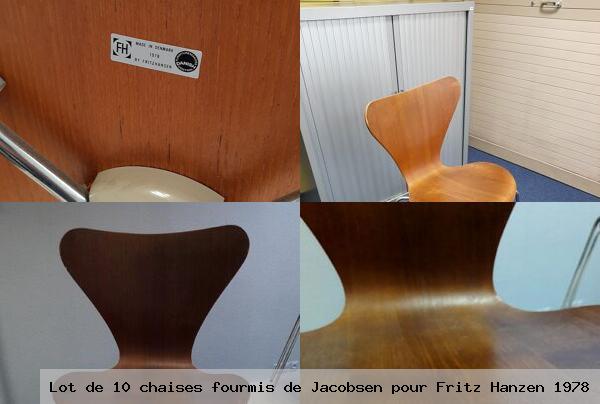 Lot 10 chaises fourmis jacobsen pour fritz hanzen 1978