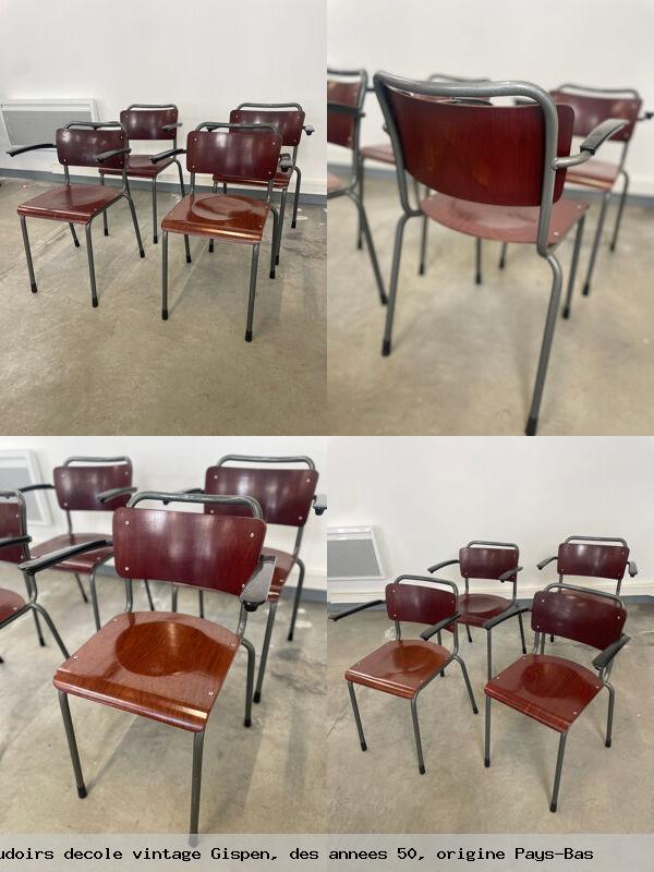 Lot de 4 chaises avec accoudoirs decole vintage gispen des annees 50 origine pays bas