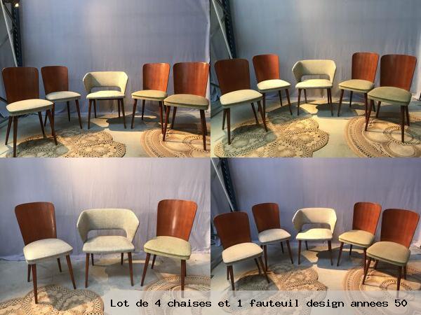 Lot de 4 chaises et 1 fauteuil design annees 50