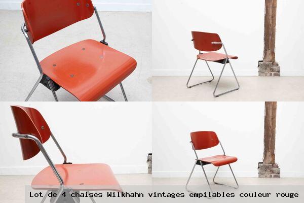 Lot de 4 chaises wilkhahn vintages empilables couleur rouge