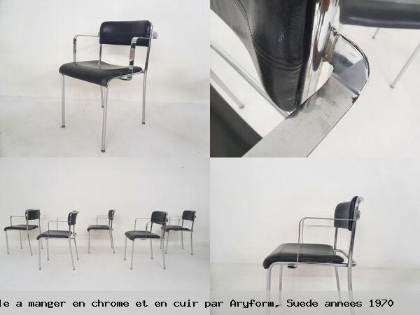 Lot 5 chaises salle a manger chrome et cuir par aryform suede annees 1970