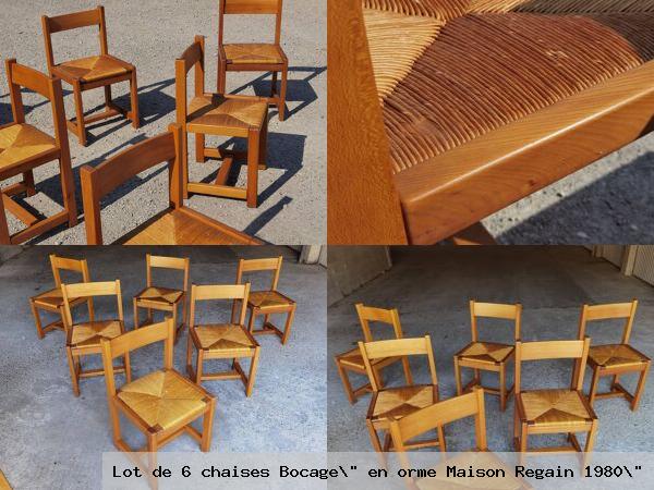 Lot de 6 chaises bocage en orme maison regain 1980 