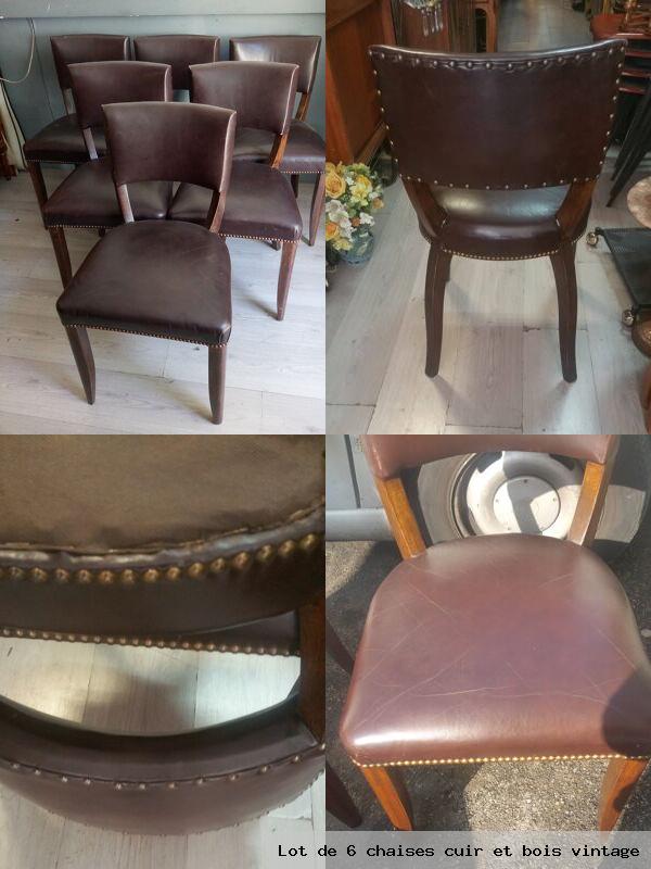 Lot de 6 chaises cuir et bois vintage