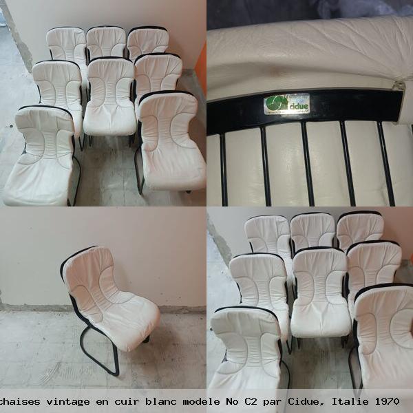 Lot de 8 chaises vintage en cuir blanc modele no c2 par cidue italie 1970
