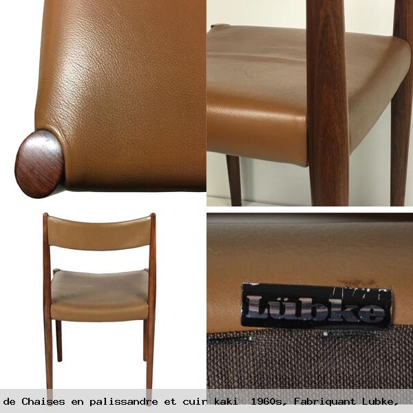 Lot de chaises en palissandre et cuir kaki 1960s fabriquant lubke 