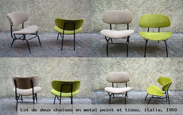Lot de deux chaises en metal peint et tissu italie 1950