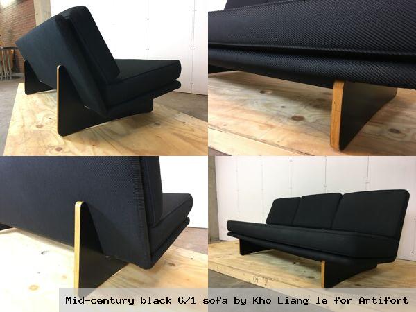 Mid century black 671 sofa by kho liang ie for artifort