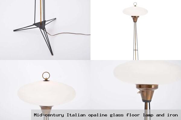 Mid century italian opaline glass floor lamp and iron