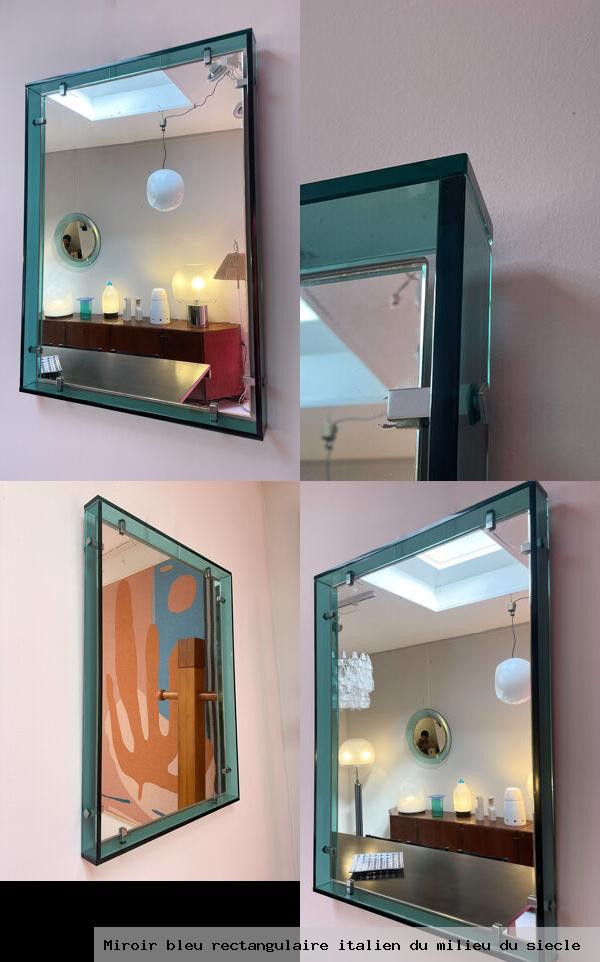Miroir bleu rectangulaire italien milieu siecle