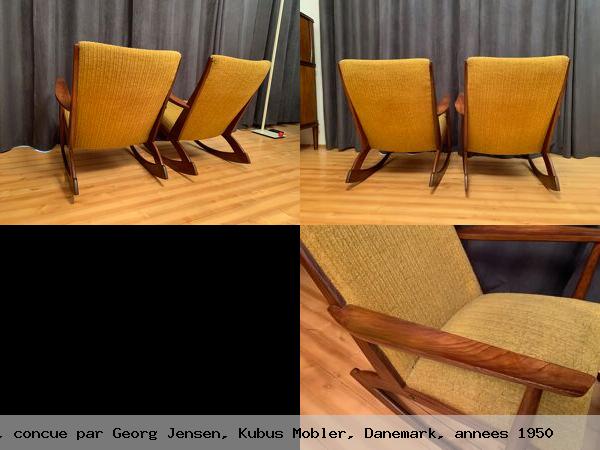 Paire de chaises bercantes concue par georg jensen kubus mobler danemark annees 1950