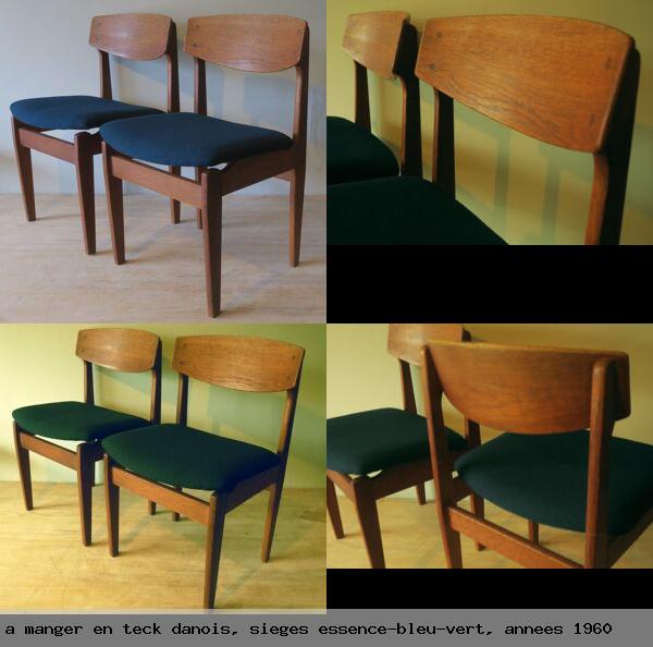 Paire chaises salle a manger en teck danois sieges essence bleu vert annees 1960