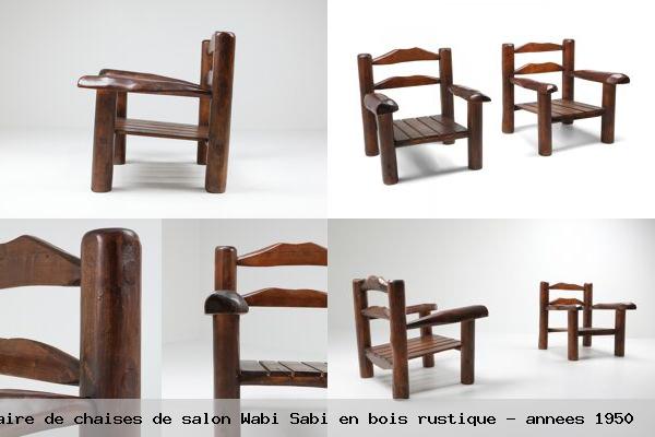 Paire chaises salon wabi sabi en bois rustique annees 1950